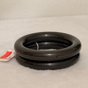 Vintage Chunky Black Domed Bangle Bracelet Pair 1980s Retro Stacking Lot of 2